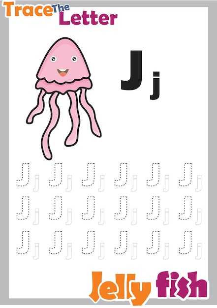 Trace letter j with cute jellyfish