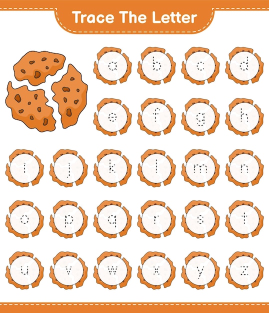 Trace the letter Tracing letter alphabet with Cookie Educational children game printable worksheet vector illustration