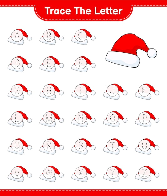 Trace the letter Tracing letter alphabet with Santa Hat Educational children game printable worksheet vector illustration