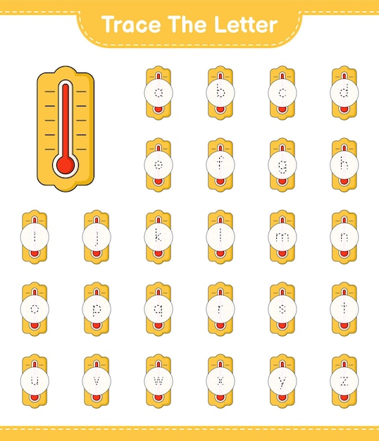 Trace the letter Tracing letter alphabet with Thermometer Educational children game printable worksheet vector illustration