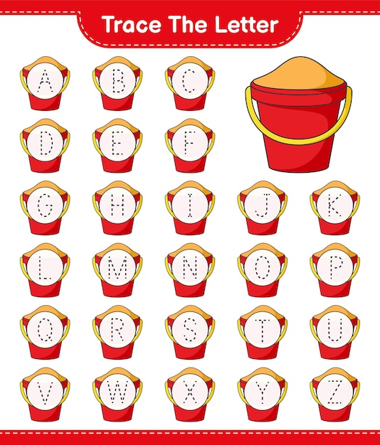 Trace the letter tracing letter with sand bucket educational children game printable worksheet