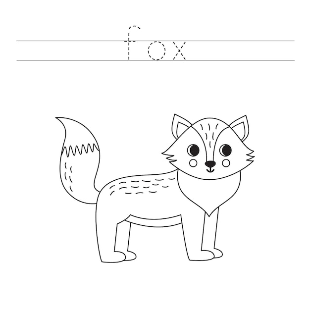 Trace the letters and color cartoon fox Handwriting practice for kids