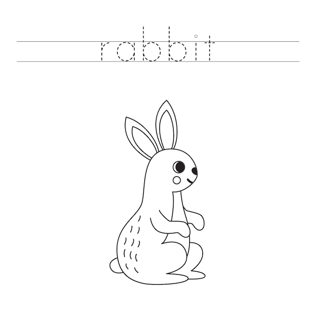 Trace the letters and color cartoon hare Handwriting practice for kids