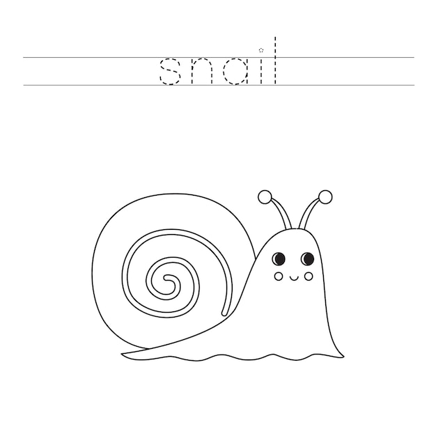 Trace the letters and color cartoon snail Handwriting practice for kids