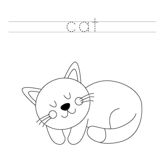 Trace the letters and color cat handwriting practice for kids