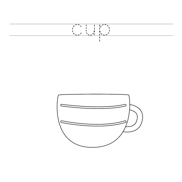 Trace the letters and color cup Handwriting practice for kids