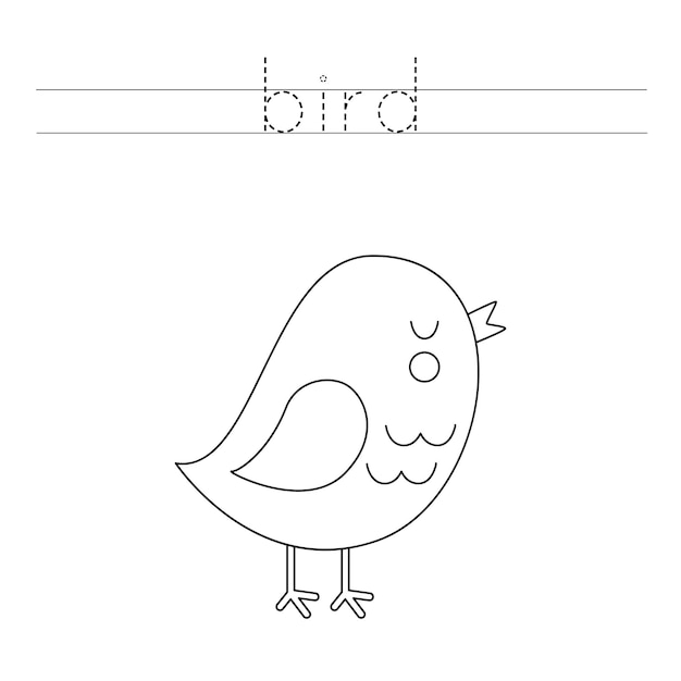 Trace the letters and color cute bird Handwriting practice for kids