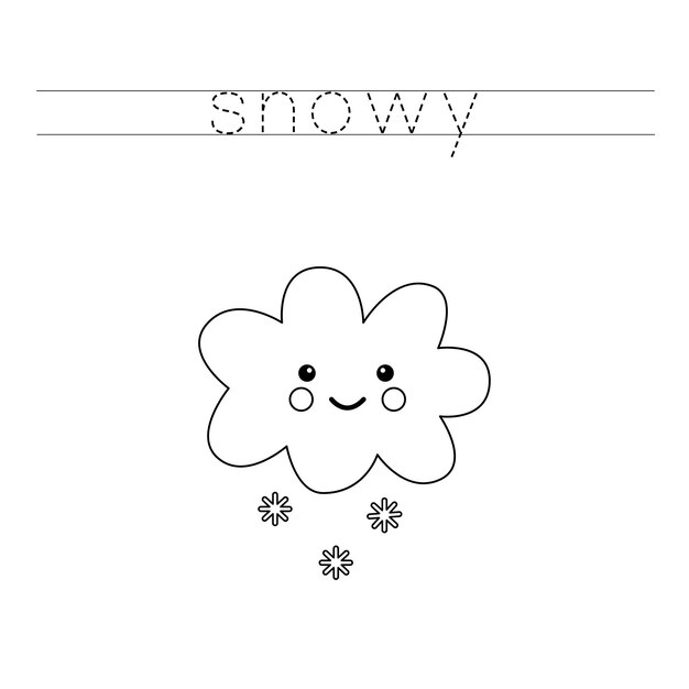 Trace the letters and color cute clouds with snowflakes Handwriting practice for kids