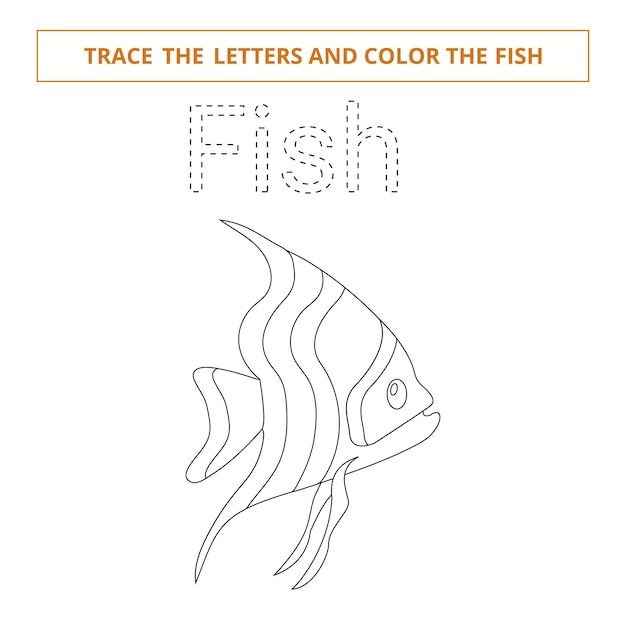 Trace the letters and color the fishHandwriting worksheet for kids