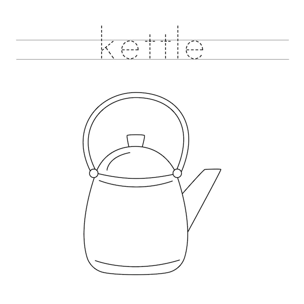 Trace the letters and color kettle Handwriting practice for kids