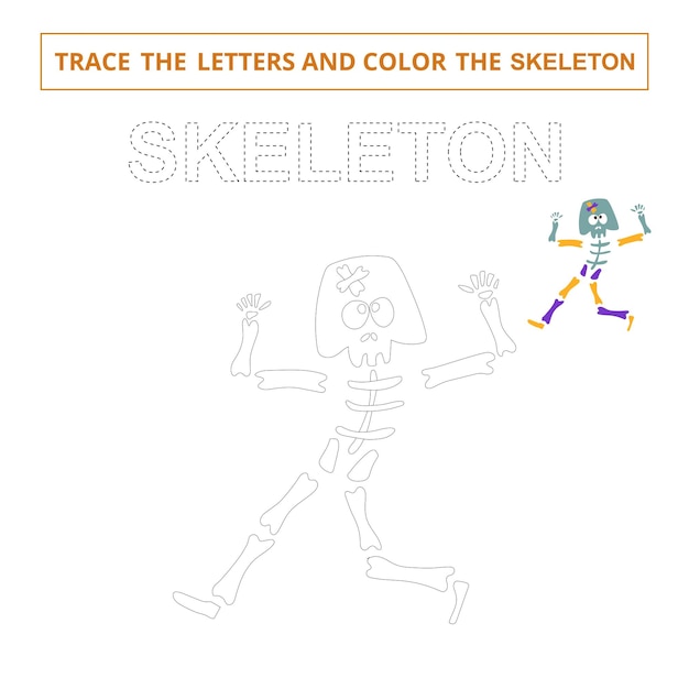 Trace the letters and color the skeletongame for kids