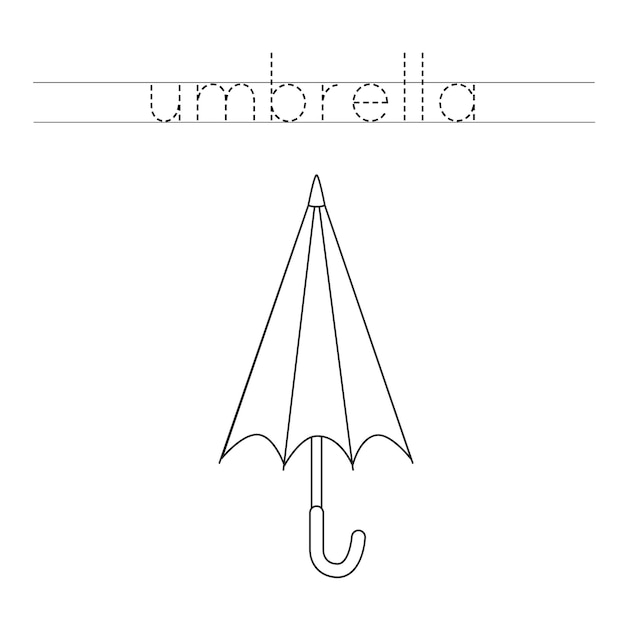 Trace the letters and color umbrella handwriting practice for kids