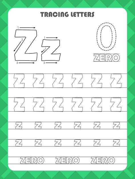 Trace letters of English alphabet and fill colors Uppercase and lowercase Z.