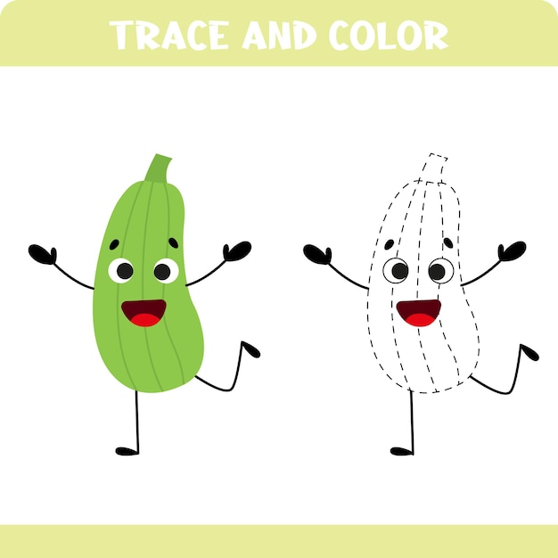 Trace the line game for kids Educational activity worksheets Zucchini