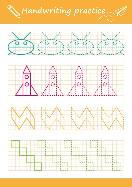 Trace line worksheet for kids. Basic writing. Working pages for children. Preschool or kindergarten