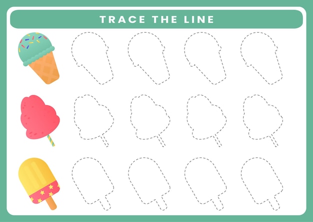 Vector trace the line worksheet for kids