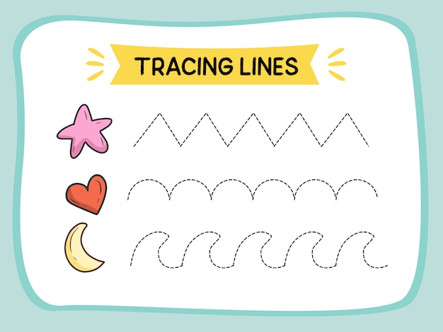 Trace line worksheet for learning illustration book kids