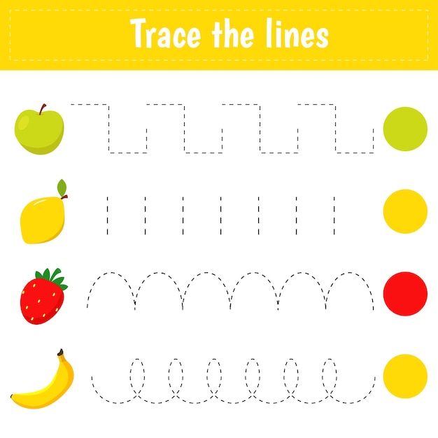 Vector trace the lines games for kids aducation. simple level activity