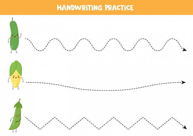 Trace the lines with cute kawaii vegetables.