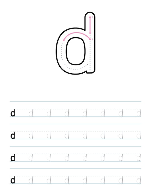 就学前の小文字のdワークシートをトレースします