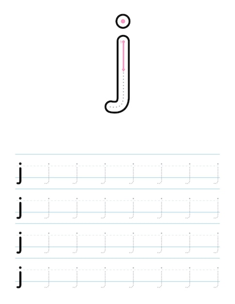 아이들을 위한 소문자 j 워크시트 추적