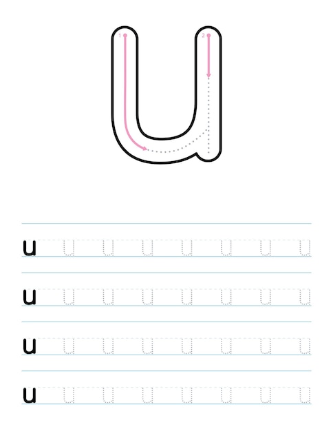 Вектор Проследите строчную букву u рабочий лист для детей