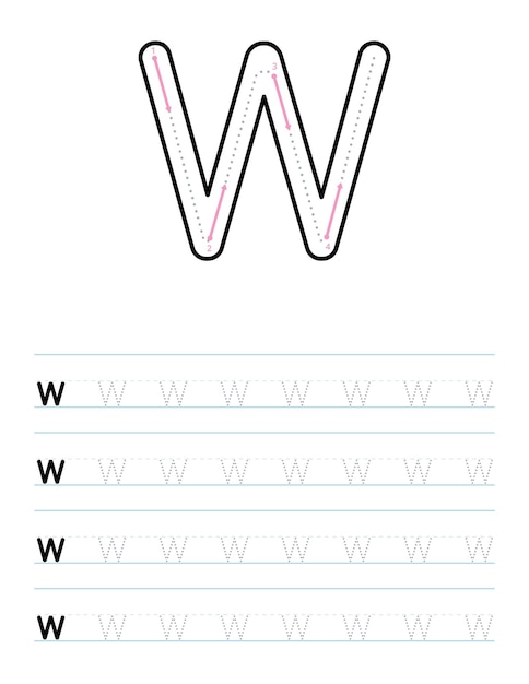 Trace lowercase letter w worksheet for kids