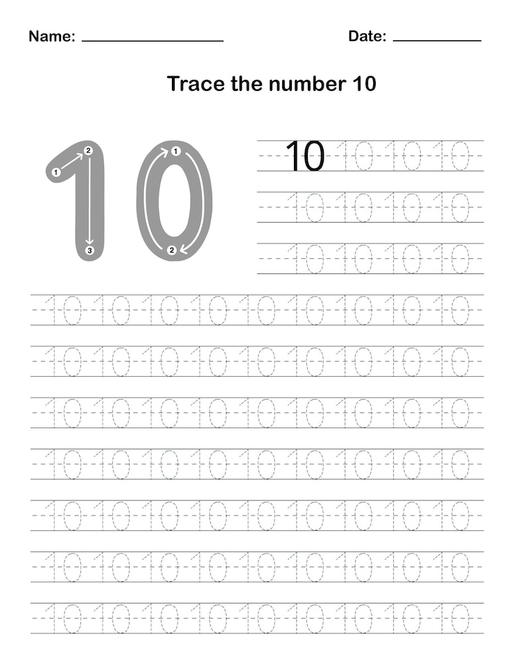 Trace the number 10