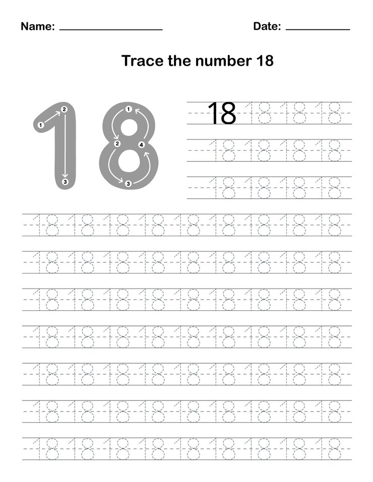 Trace the number 18