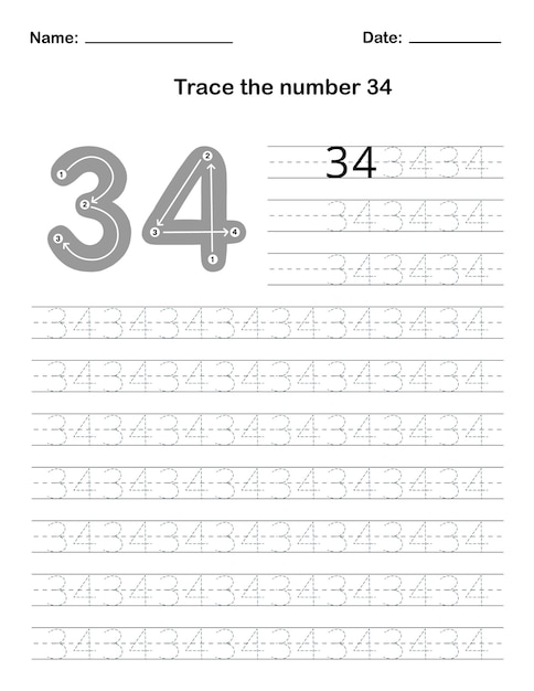 Trace the number 34