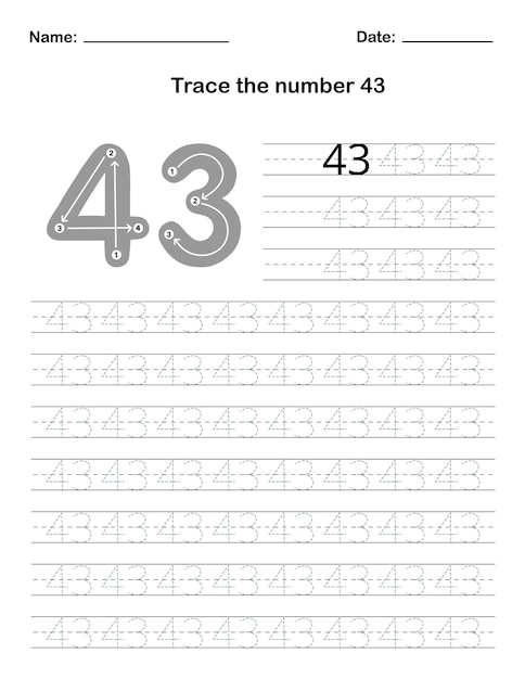 数字の 43 をなぞる