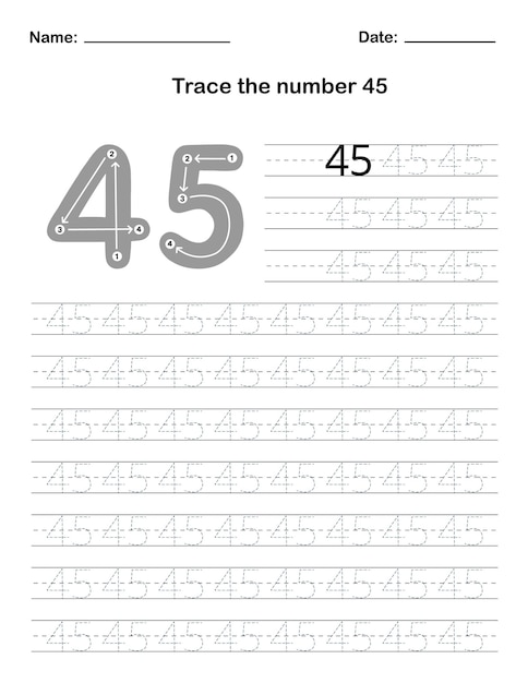 数字の 45 をなぞる