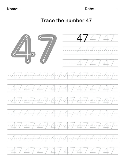 数字の 47 をなぞる