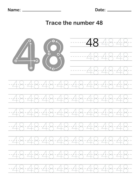 数字の 48 をなぞる