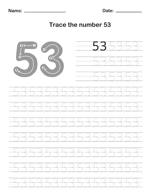 Trace the number 53