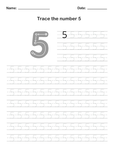 数字の 5 をなぞる