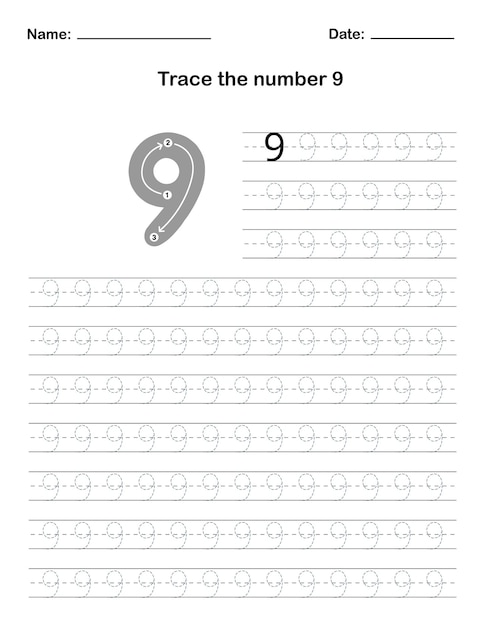 数字の 9 をなぞる