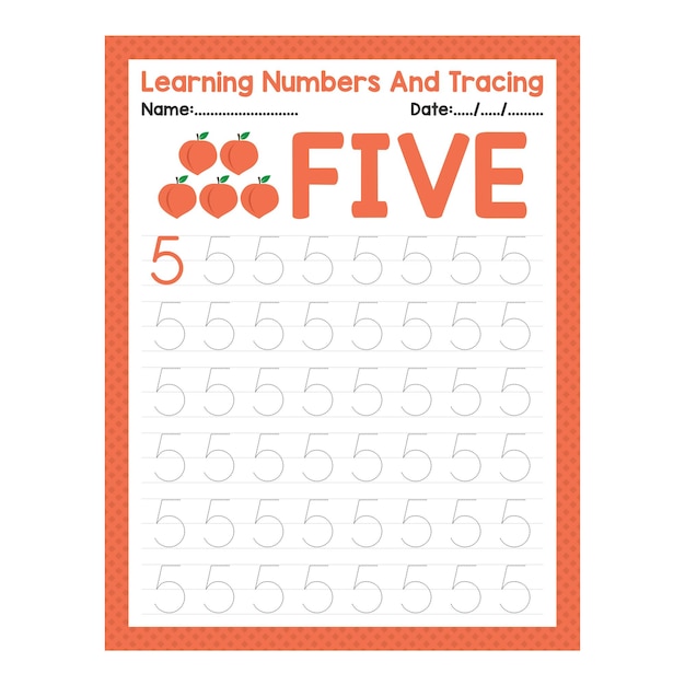 Trace The Number Five Beginning Math Worksheet For Preschool Kid Activity Sheet Back To School