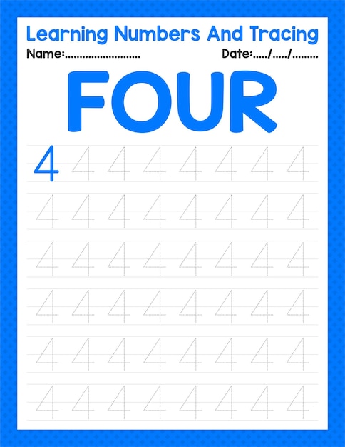 Trace The Number Four Beginning Tracing Math Preschool Kid Activity Sheet Pre K Back To School