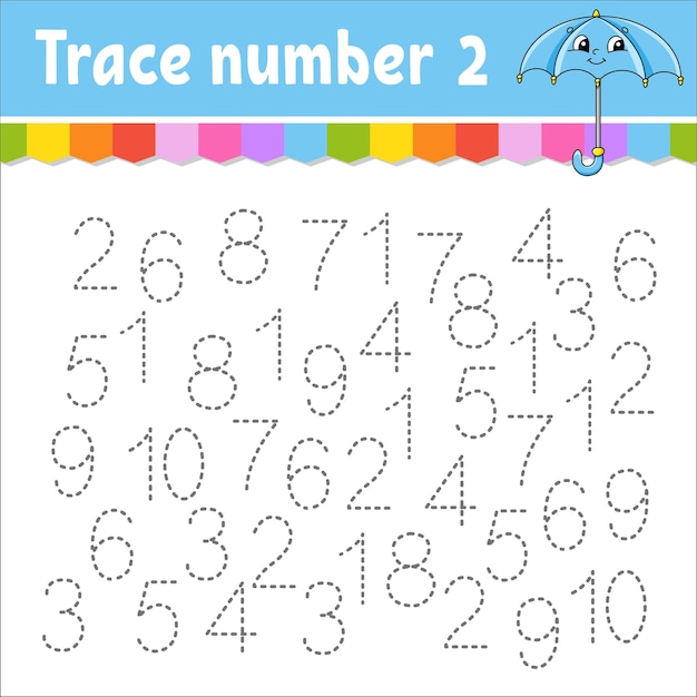 Номер трассировки практика почерка изучение чисел для детей образовательная разработка рабочего листа страница активности векторная иллюстрация