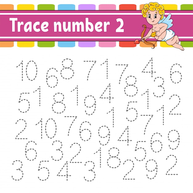 Trace number. handwriting practice. learning numbers for kids. education developing worksheet.