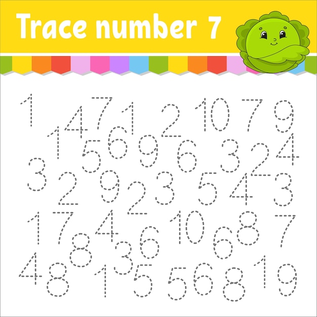 Trace number Handwriting practice Learning numbers for kids Education developing worksheet