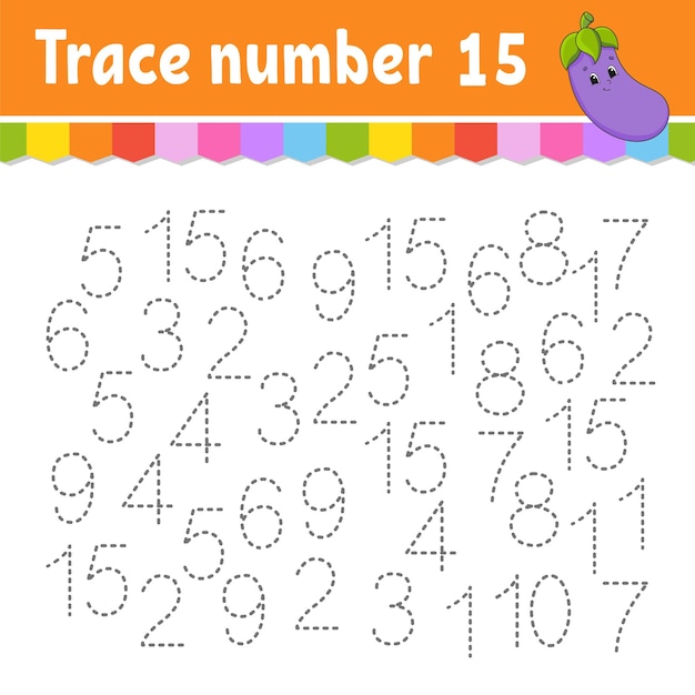 Vector trace number handwriting practice learning numbers for kids education developing worksheet