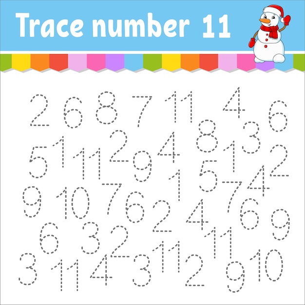 Trace number handwriting practice learning numbers for kids education worksheet christmas theme