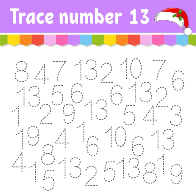 Trace number handwriting practice learning numbers for kids education worksheet christmas theme