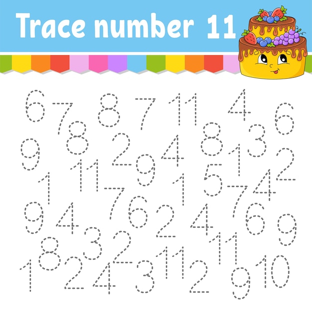 Trace number . handwriting practice. learning numbers for kids.