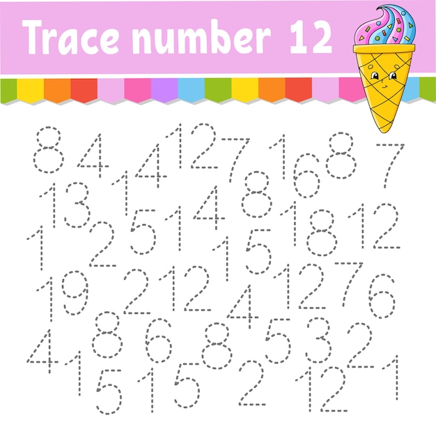 Vector trace number . handwriting practice. learning numbers for kids.