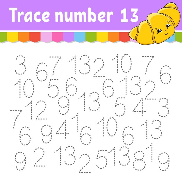 Vector trace number . handwriting practice. learning numbers for kids.