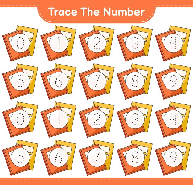 Trace the number Tracing number with Book Educational children game printable worksheet vector illustration