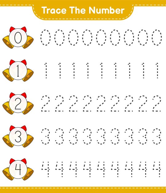 Trace the number Tracing number with Christmas Bell Educational children game printable worksheet vector illustration